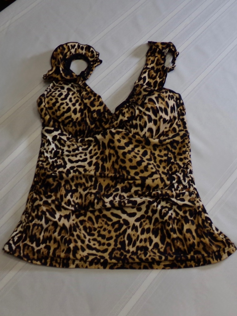 NWT DKNY Jaguar Print Ruffled Strap Tankini Swim Top,Tummy Support & More Sz S,M